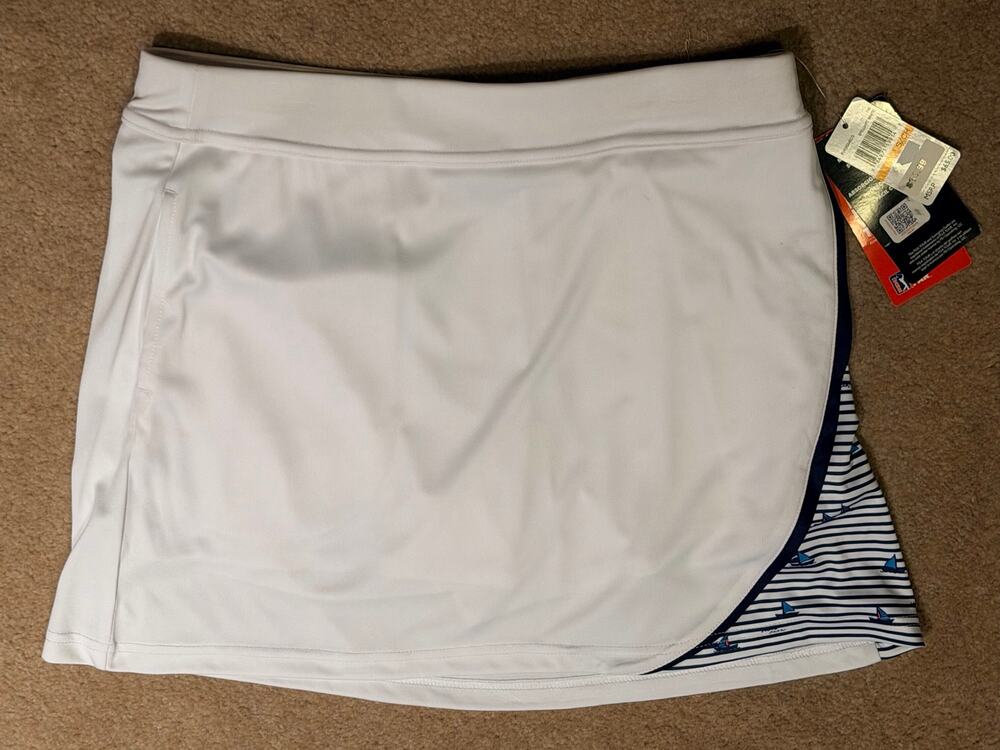 PGA Tour Womens Golf Skort Size Small White Blue Sailboat Print Athletic Skirt
